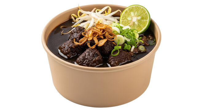Authentic Indonesian Rawon Beef Stew in Takeaway Bowl