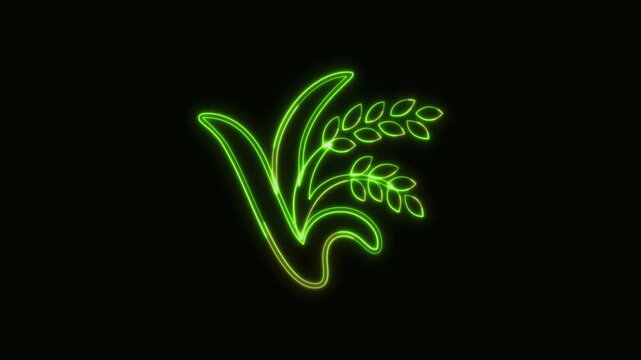 Rice Icon Neon Seamless Loop 4K Black Background Animated Promotional Typography for Video Editing