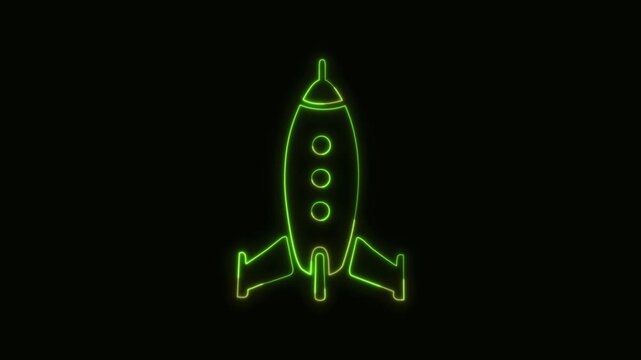 Rocket Icon Neon Seamless Loop 4K Black Background Animated Promotional Typography for Video Editing