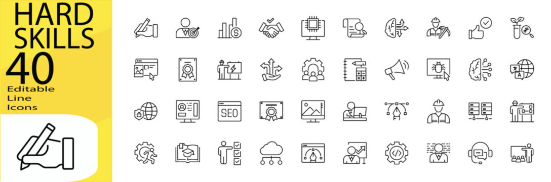 Hard Skills icon set. Editable stroke.