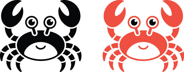 Crab icons, Cute cartoon crab icons, simple vector sea animal set featuring playful crabs for marine education children content and ocean themed design use. © Eva Elrod