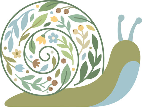 Snail shell decorated with intricate floral patterns highlights the harmony between nature and decorative design elements.
