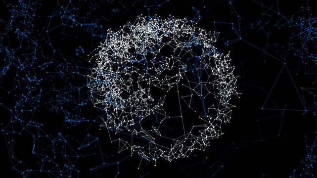 Rotating connected network, technology background. 4k seamless loop 60 fps