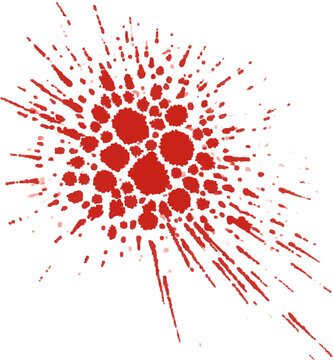 A rough, heavy sponge dab in deep crimson red, isolated on a stark white background, features uneven granular fading and solid dense cores, ideal for seamless vector tracing processes