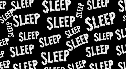 Obraz premium Hand drawn white sleep word pattern on black background typography illustration