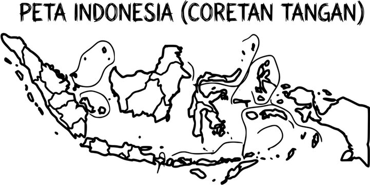Hand-Drawn Black and White Line Art Map of Indonesia Archipelago Sketch for Geography, Education, and Travel Content