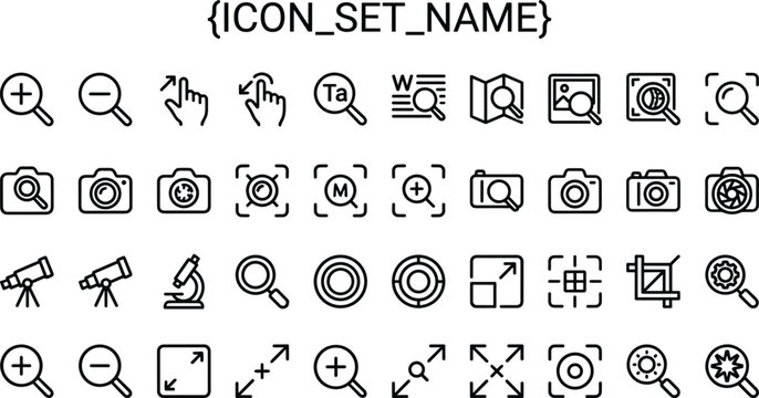 Camera Search And Zoom Outline Icon Set For Photography Lens Focus Interface And Media Design