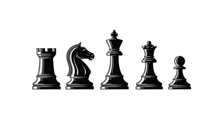 Black and white chess pieces arrangement rook knight king queen pawn © Saima