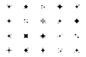 Fototapeta premium Black Sparkle Star Icon Set with Minimal Twinkle Magic Symbols Vector Illustration