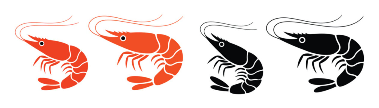 Fried shrimp vector, black shrimp icon illustration featuring detailed seafood silhouette for culinary advertising, restaurant menu decoration, street food branding, and modern monochrome graphic 