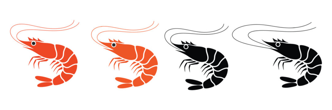 Fried shrimp vector, black shrimp icon illustration for seafood restaurant branding, fast food menu design, culinary packaging, cooking labels, and modern monochrome food graphics.