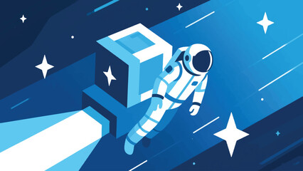Illustration Of A Curious Astronaut Using A Telescope Vector Design Template © Princess