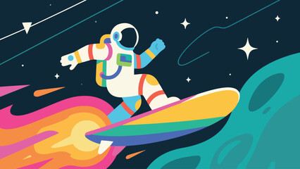 Illustration Of A Brave Astronaut Surfing On A Comet Vector Design Template © Princess