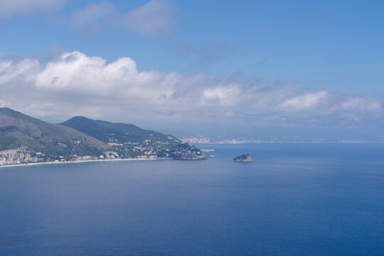 Ligurian Sea, Italian Riviera, distant view of coast