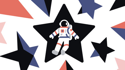 Illustration Of A Floating Astronaut Surrounded By Geometric Stars Vector Design Template © Princess