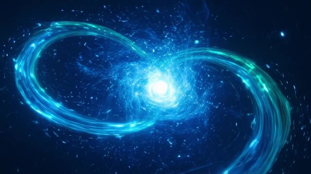 Abstract blue cosmic swirl forming a luminous vortex in deep space.