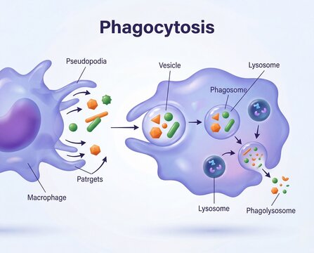 Understanding the intricate process of cellular engulfment Macrophages utilizing pseudopodia to internalize and destroy foreign particles within the body