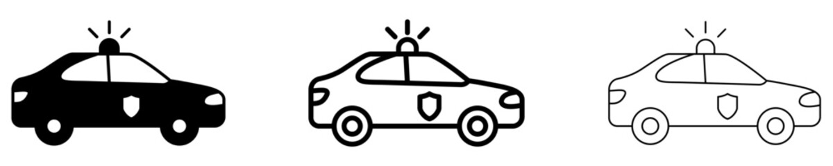 Set of icons of a police car with a beacon. Vector illustration. © chekman