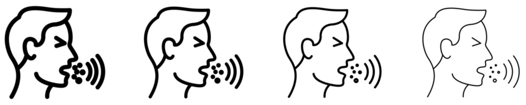 Line icons of a coughing or sneezing person. Black elements of different stroke weights. Vector illustration.