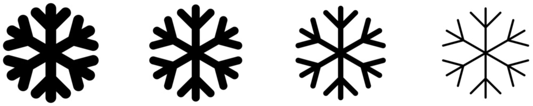 Line icons of a snowflake. Black icons of different stroke weights. Vector illustration.