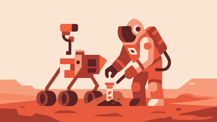 Illustration Of A Mars Rover Collecting Soil Samples Vector Design Template © Princess