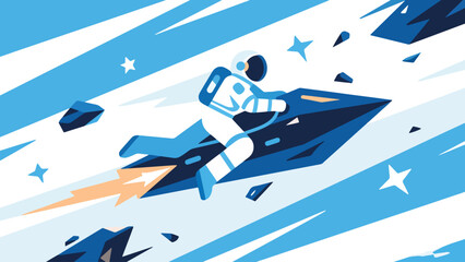 Illustration Of An Astronaut Riding A Meteor Flying Fast Vector Design Template © Princess