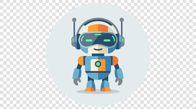 Friendly Blue Robot with Headset and Antennas, Ready for Communication or Customer Service on a Transparent Background.