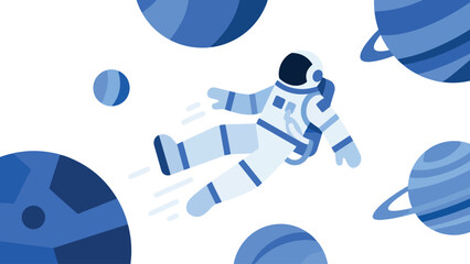 Illustration Of A Planet Hopping Astronaut Floating Between Worlds Vector Design Template © Princess