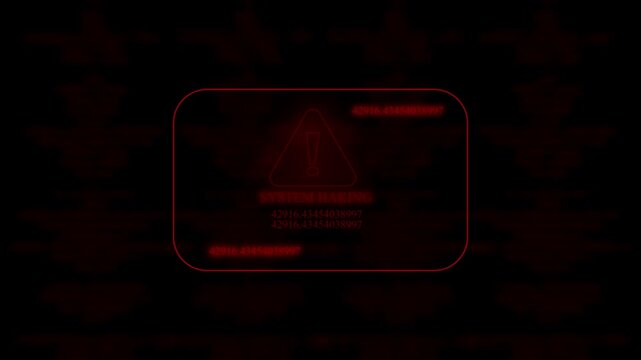 System hacking warning message layout with digital glitch effect. Cyber attack symbol for information network ransom ware infection emergency. Digital warning animation for safety.