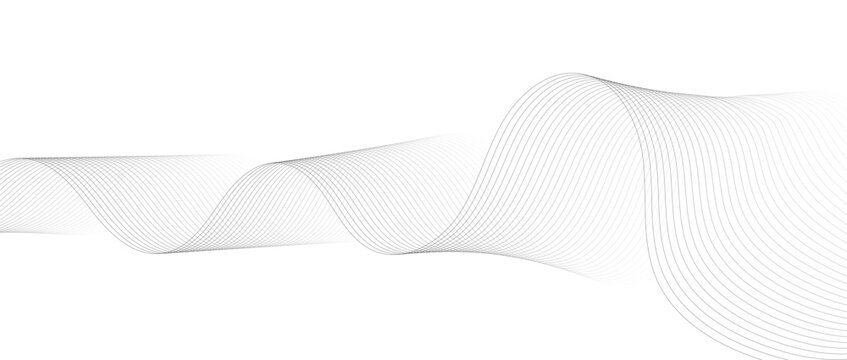 Abstract smooth undulating wave of light gray lines on a white background, fluid motion and digital art