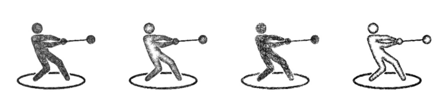 Sketch black and white hammer throw icon design set