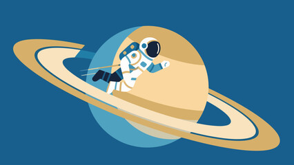 Illustration Of An Astronaut Exploring Saturn Flying Through Its Rings Vector Design Template © Princess