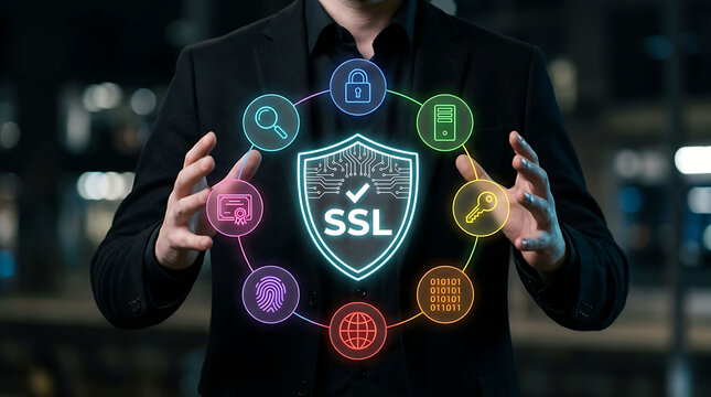 Cybersecurity expert demonstrating SSL certificate data privacy encryption