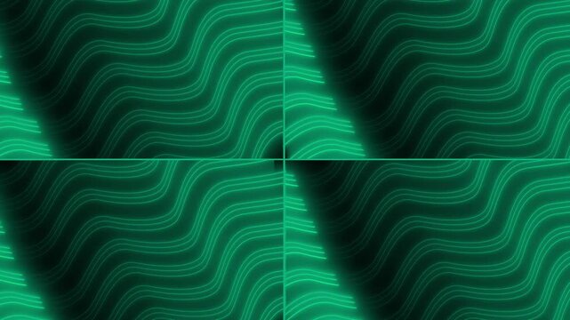 Repeating neon green wavy lines pattern background animation on black. Abstract neon wave for digital matrix network information backdrop. Abstract neon wave animation for tech design.