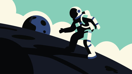 Illustration Of An Astronaut Shrouded In Shadow Exploring A Dark Planet Vector Design Template © Princess