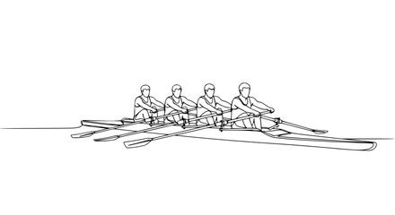 Four person rowing team in sync, minimalist line art, sport and teamwork concept © Atul