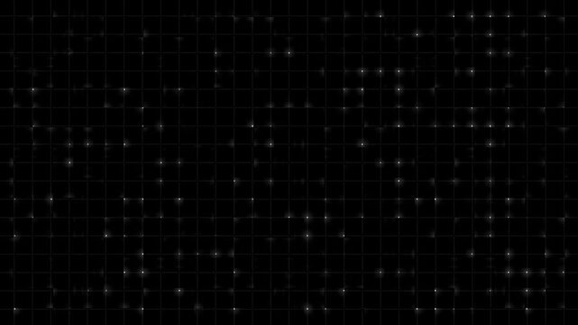Dark technology grid background with scattered bright light points. Digital grid symbol for computer binary processing core matrix layout. Digital grid animation for technology scifi user.