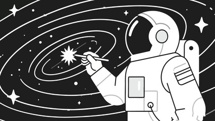 Illustration Of An Astronaut Drawing A Sketch Of A Galaxy Vector Design Template © Princess