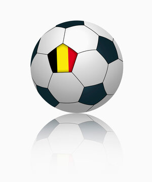 Flemish flag on football, close up