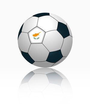 Cypriot flag on football, close up