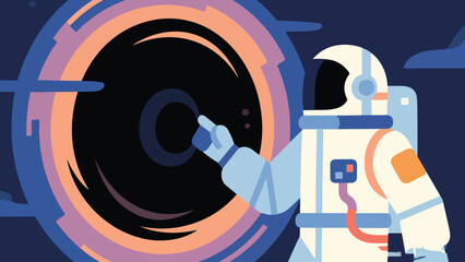 Illustration Of A Space Explorer Near A Black Hole Vector Design Template © Princess