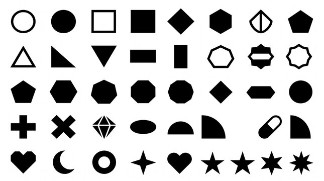 Geometric Primitive Shape Icon Library &ndash; 30 Minimalist Black Silhouettes of Circles, Squares, Triangles, Polygons, and Abstract Forms