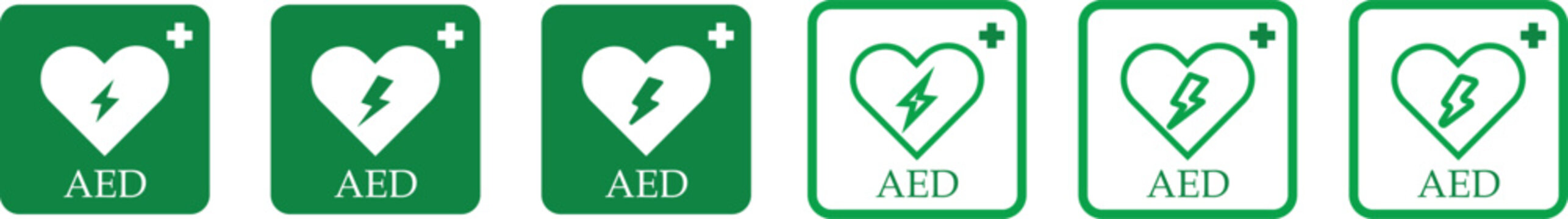 CPR and AED icon collection vector. Emergency defibrillator sign or icon. AED AID CPR. Vector green red isolated icon CPR. Cpr and aed signs emergency first aid healthcare medical safety