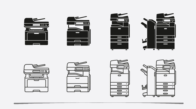 Photocopier silhouettes line art set on white background