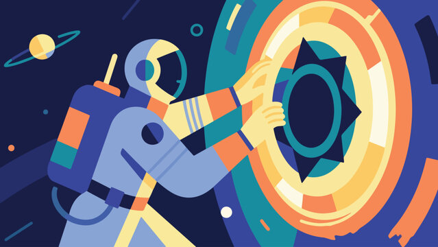 Illustration Of A Space Explorer Opening A Glowing Portal Vector Design Template