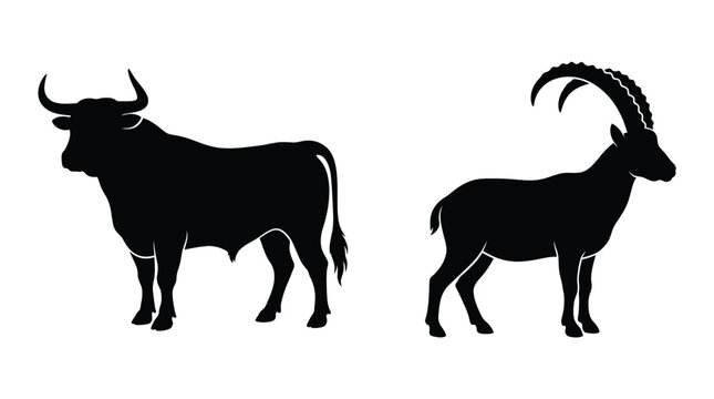 bull and ibex silhouettes against a white background