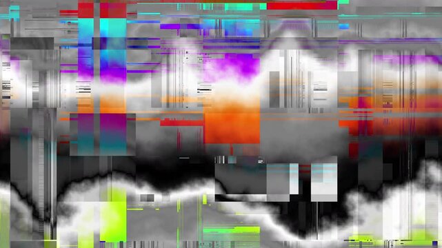 The screen of TV or computer having glitch and colorful noises while working. Errors of broadcasting. Loop background