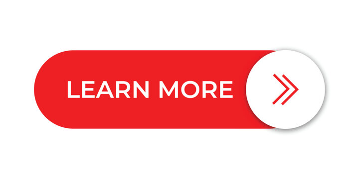 Learn More CTA Button UI Design Red Pill Interface with Double Chevron Icon Element