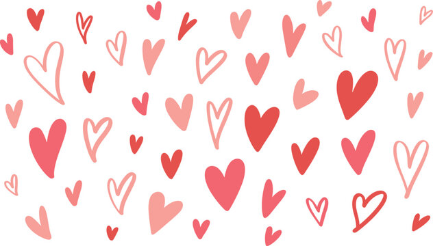 Pink and Red Hand Drawn Hearts Pattern on White Background vector illustration