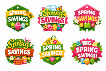 Naklejka premium Spring savings collection offering discounts and special deals for seasonal events like easter, featuring colorful badges and labels
